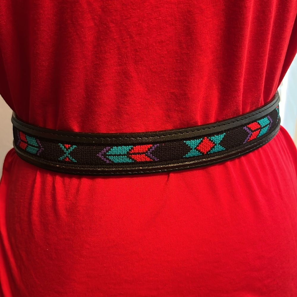 Aztec Handcrafted Leather Belt in Tan with Black Edging - Picture 12 of 14